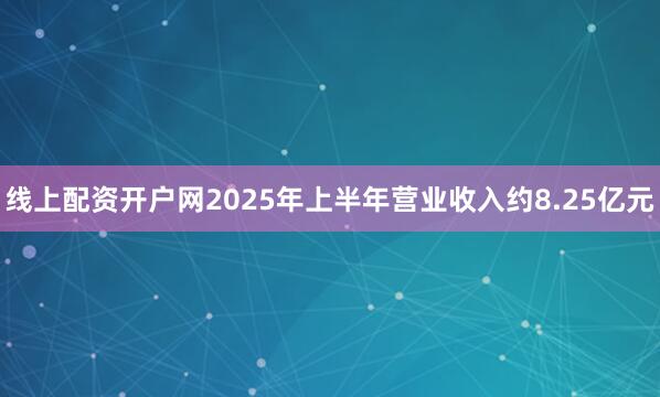 线上配资开户网2025年上半年营业收入约8.25亿元